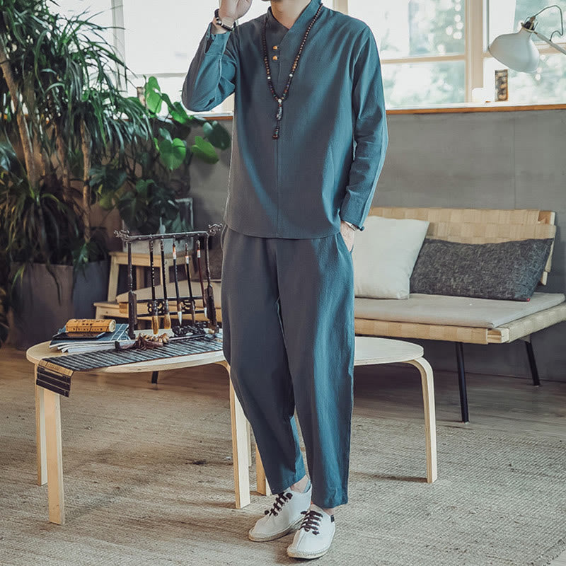 Ensemble de méditation pour homme Buddha Stones (2 pièces) : chemise en coton, pantalon longueur cheville avec poches. - image 21