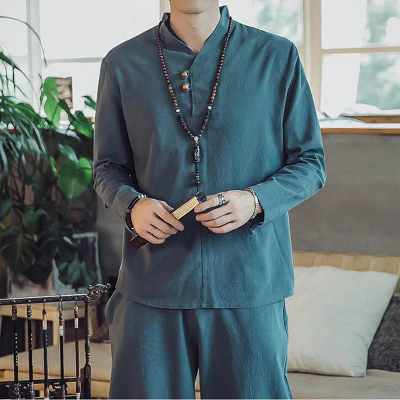 Ensemble de méditation pour homme Buddha Stones (2 pièces) : chemise en coton, pantalon longueur cheville avec poches. - image 22