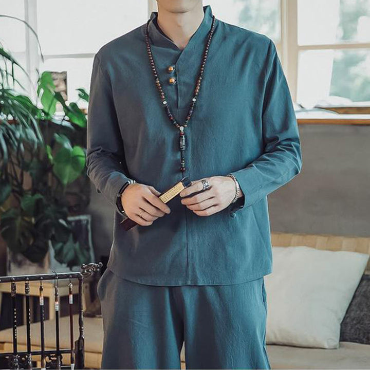 Ensemble de méditation pour homme Buddha Stones (2 pièces) : chemise en coton, pantalon longueur cheville avec poches. - image 22