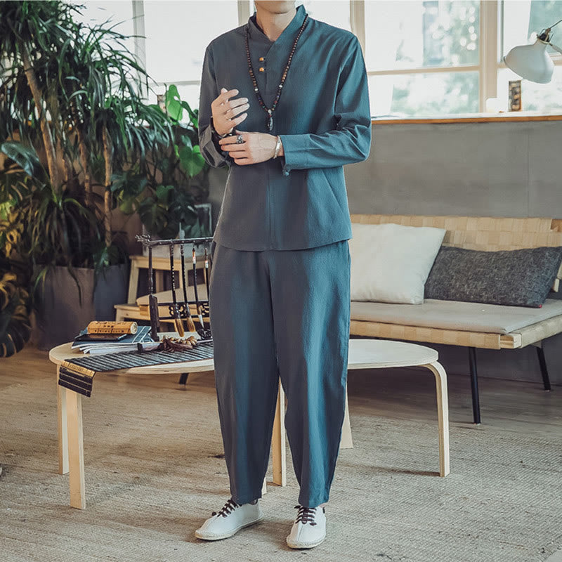 Ensemble de méditation pour homme Buddha Stones (2 pièces) : chemise en coton, pantalon longueur cheville avec poches. - image 20