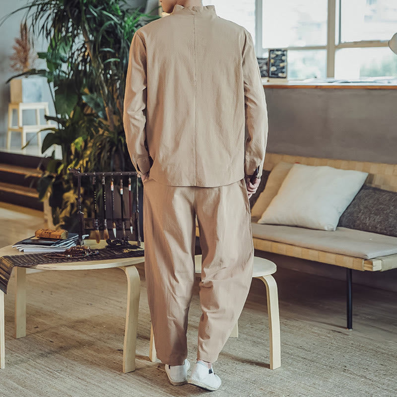 Ensemble de méditation pour homme Buddha Stones (2 pièces) : chemise en coton, pantalon longueur cheville avec poches. - image 28