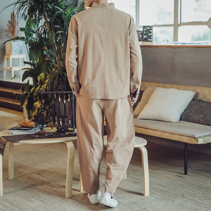 Ensemble de méditation pour homme Buddha Stones (2 pièces) : chemise en coton, pantalon longueur cheville avec poches. - image 28