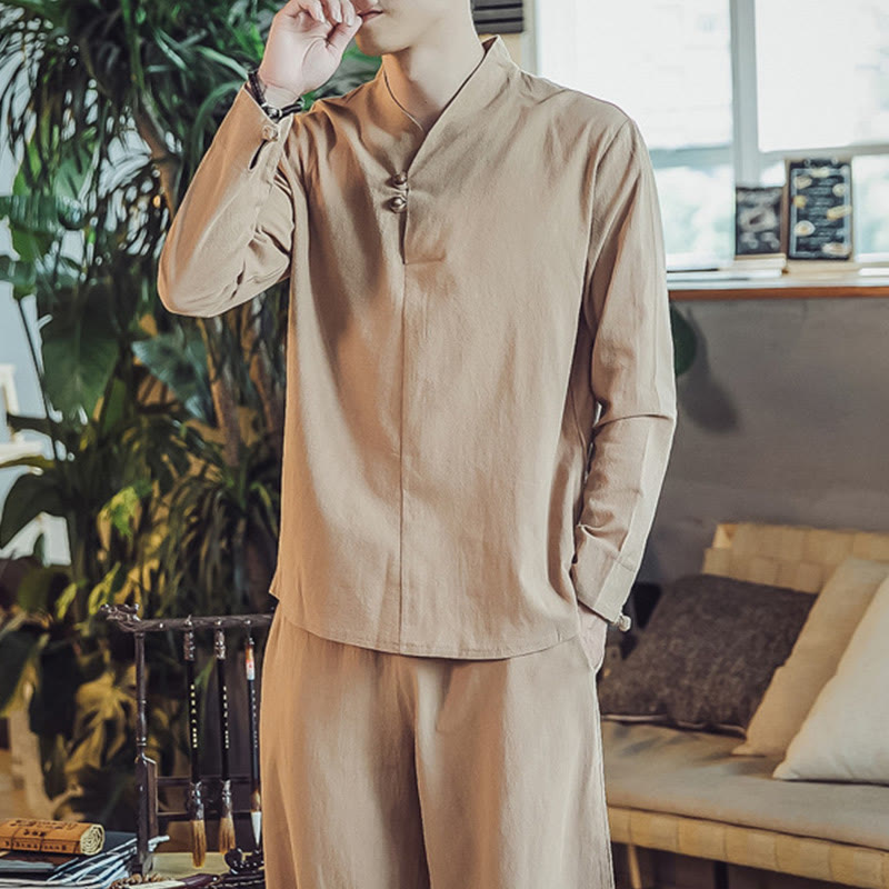 Ensemble de méditation pour homme Buddha Stones (2 pièces) : chemise en coton, pantalon longueur cheville avec poches. - image 30