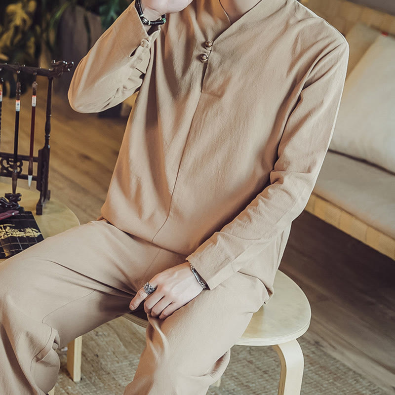 Ensemble de méditation pour homme Buddha Stones (2 pièces) : chemise en coton, pantalon longueur cheville avec poches. - image 32