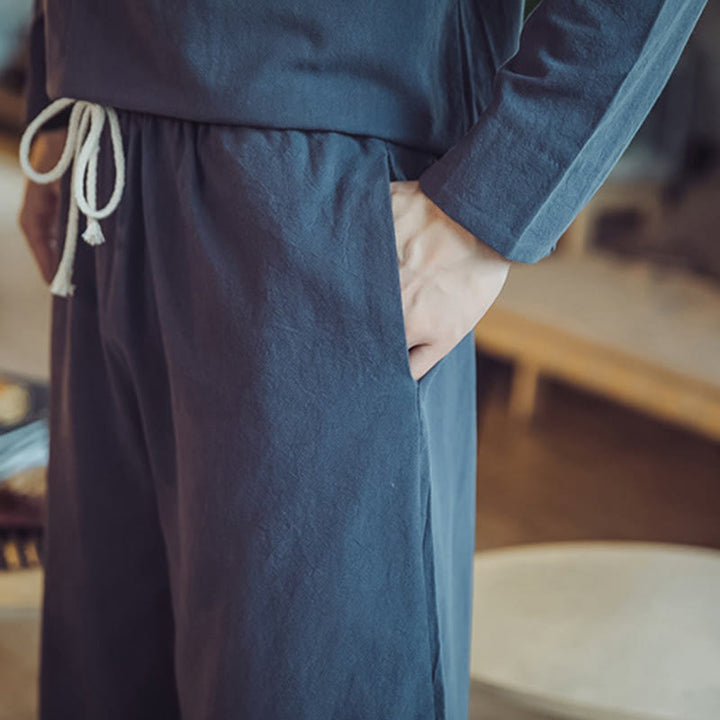 Ensemble de méditation pour homme Buddha Stones (2 pièces) : chemise en coton, pantalon longueur cheville avec poches. - image 47