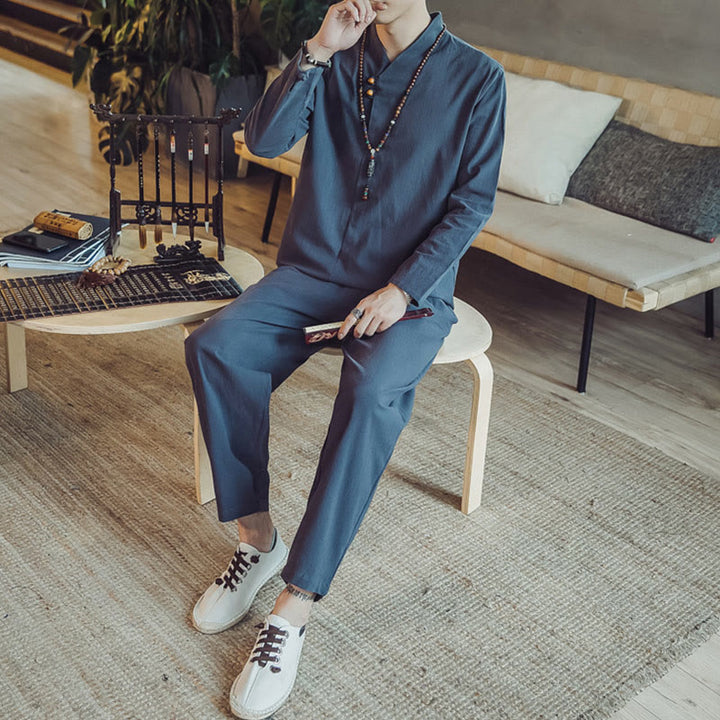 Ensemble de méditation pour homme Buddha Stones (2 pièces) : chemise en coton, pantalon longueur cheville avec poches. - image 37