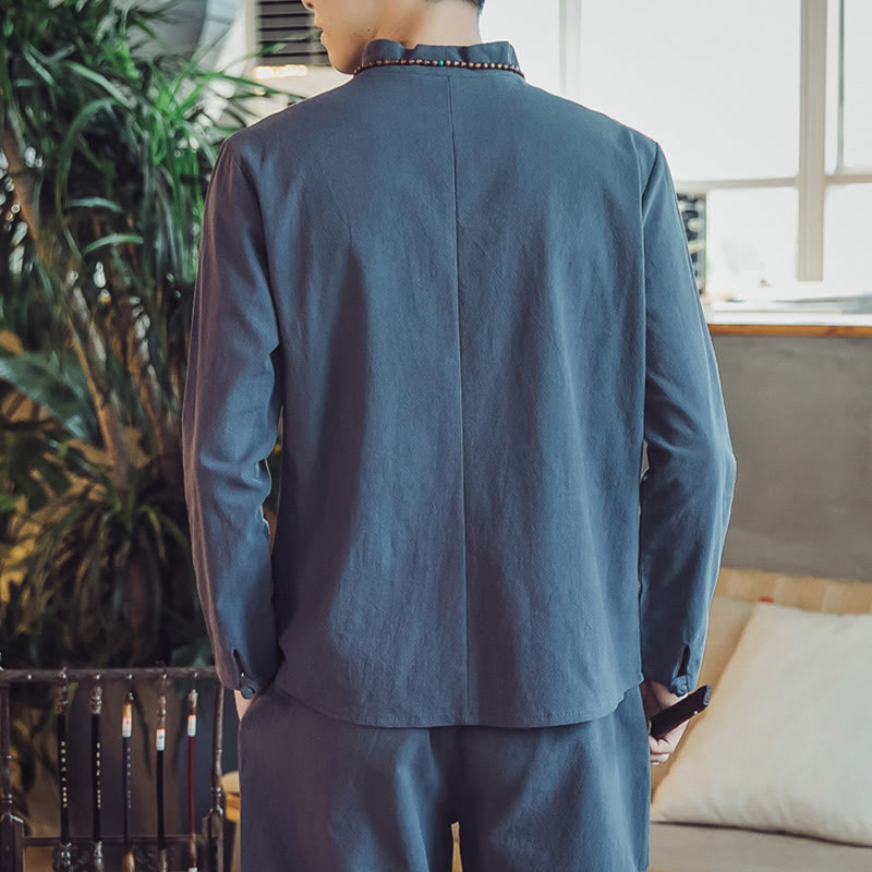 Ensemble de méditation pour homme Buddha Stones (2 pièces) : chemise en coton, pantalon longueur cheville avec poches. - image 39