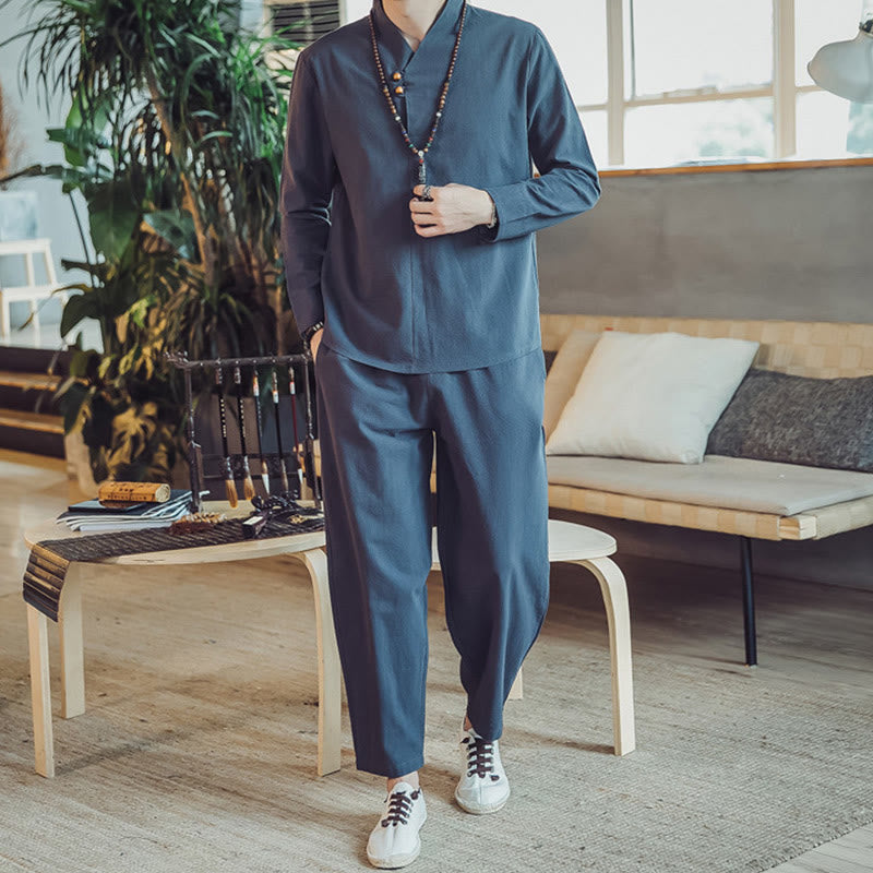 Ensemble de méditation pour homme Buddha Stones (2 pièces) : chemise en coton, pantalon longueur cheville avec poches. - image 35