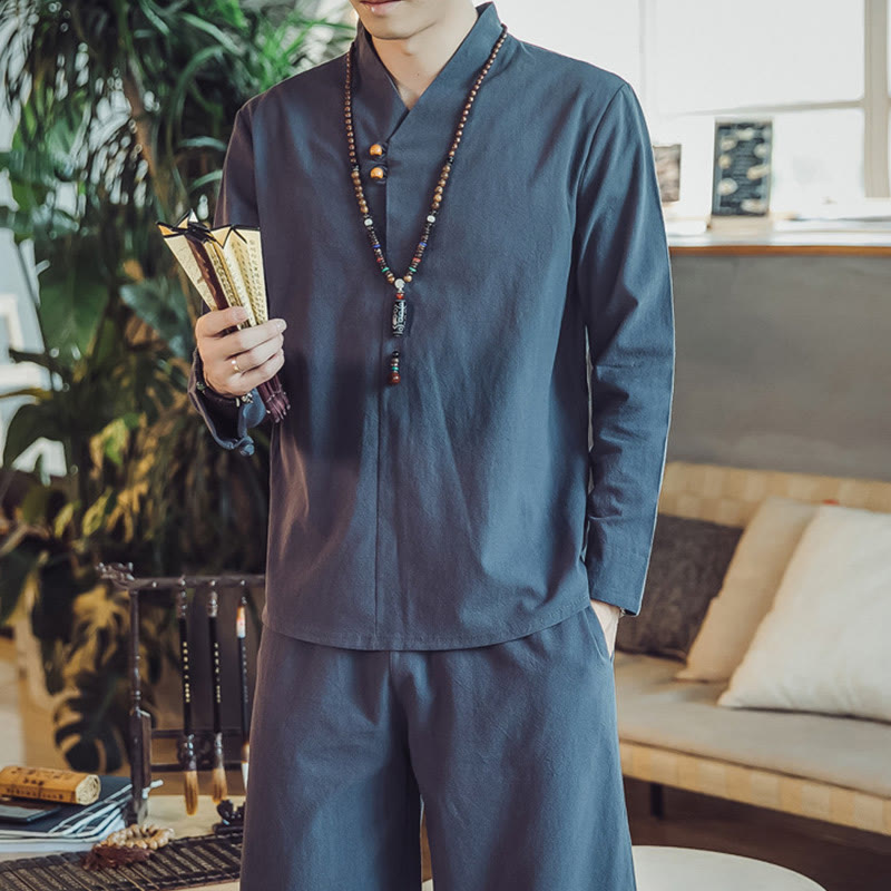 Ensemble de méditation pour homme Buddha Stones (2 pièces) : chemise en coton, pantalon longueur cheville avec poches. - image 42