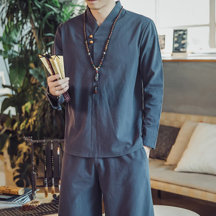 Ensemble de méditation pour homme Buddha Stones (2 pièces) : chemise en coton, pantalon longueur cheville avec poches. - image 42