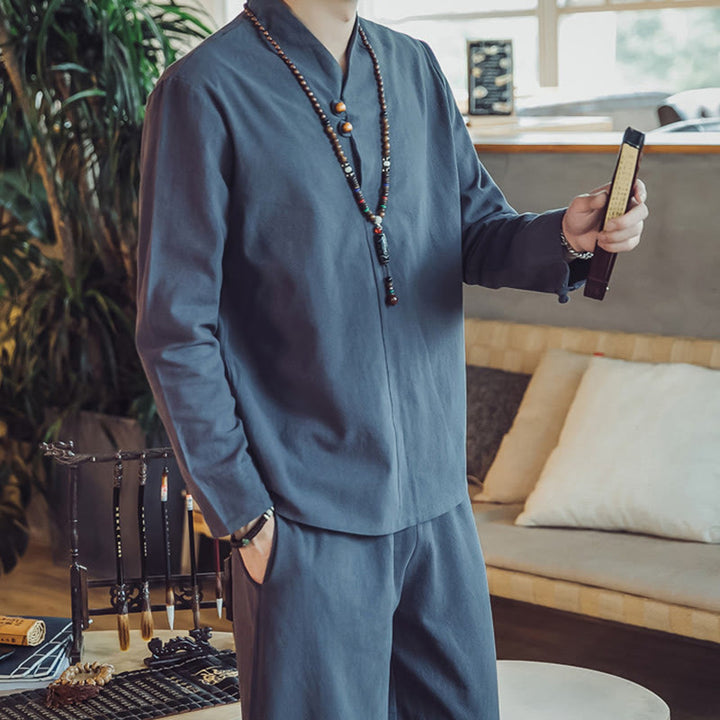 Ensemble de méditation pour homme Buddha Stones (2 pièces) : chemise en coton, pantalon longueur cheville avec poches. - image 40