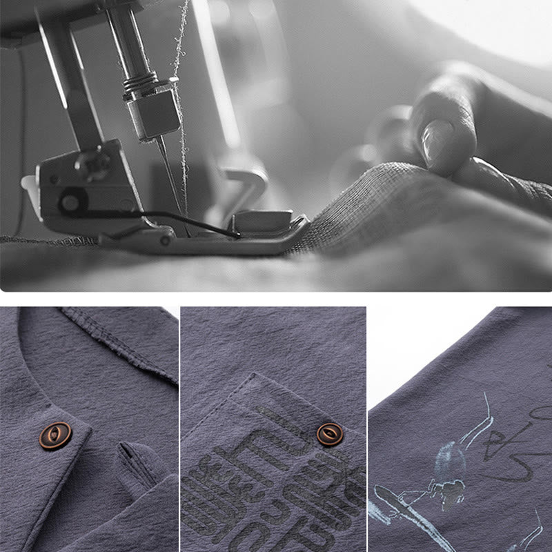 Ensemble chemise et pantalon en coton avec poches et motif grue, motif Buddha Stones, 2 pièces, pour homme - image 27