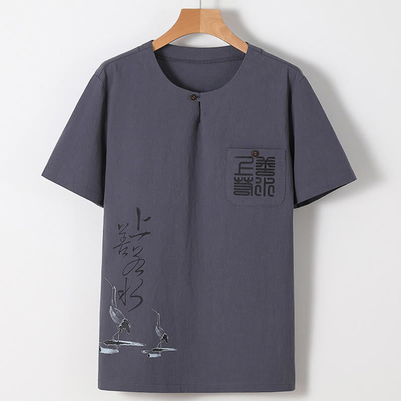 Ensemble chemise et pantalon en coton avec poches et motif grue, motif Buddha Stones, 2 pièces, pour homme - image 19