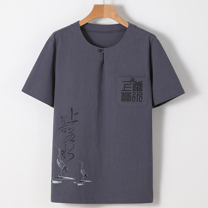 Ensemble chemise et pantalon en coton avec poches et motif grue, motif Buddha Stones, 2 pièces, pour homme - image 19