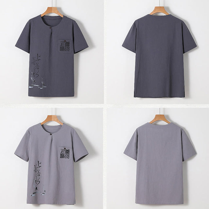 Ensemble chemise et pantalon en coton avec poches et motif grue, motif Buddha Stones, 2 pièces, pour homme - image 29