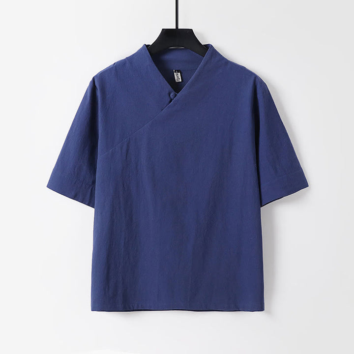 Ensemble 2 pièces chemise et pantalon en coton à col en V et manches courtes avec poches pour homme, motif Buddha Stones - image 2