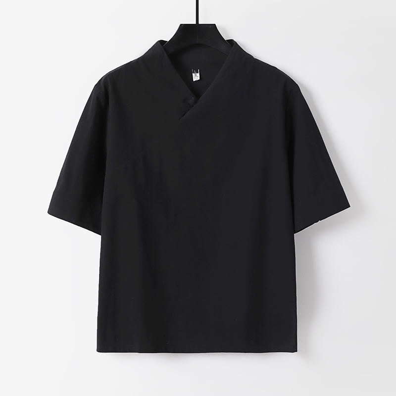 Ensemble 2 pièces chemise et pantalon en coton à col en V et manches courtes avec poches pour homme, motif Buddha Stones - image 17