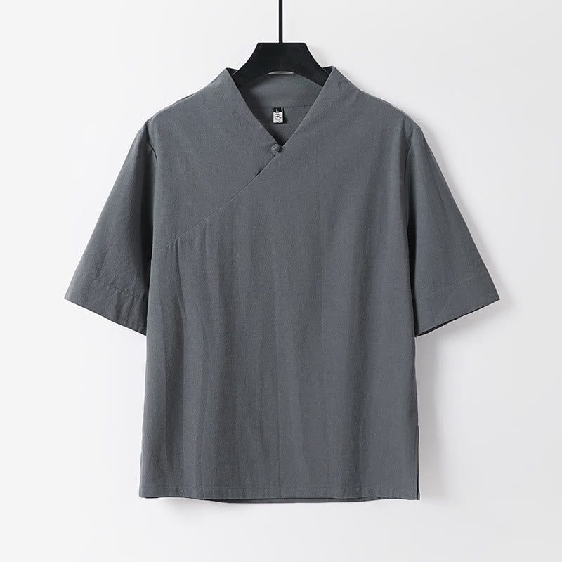 Ensemble 2 pièces chemise et pantalon en coton à col en V et manches courtes avec poches pour homme, motif Buddha Stones - image 8