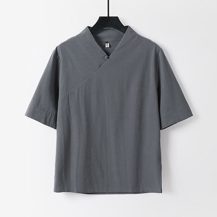 Ensemble 2 pièces chemise et pantalon en coton à col en V et manches courtes avec poches pour homme, motif Buddha Stones - image 8