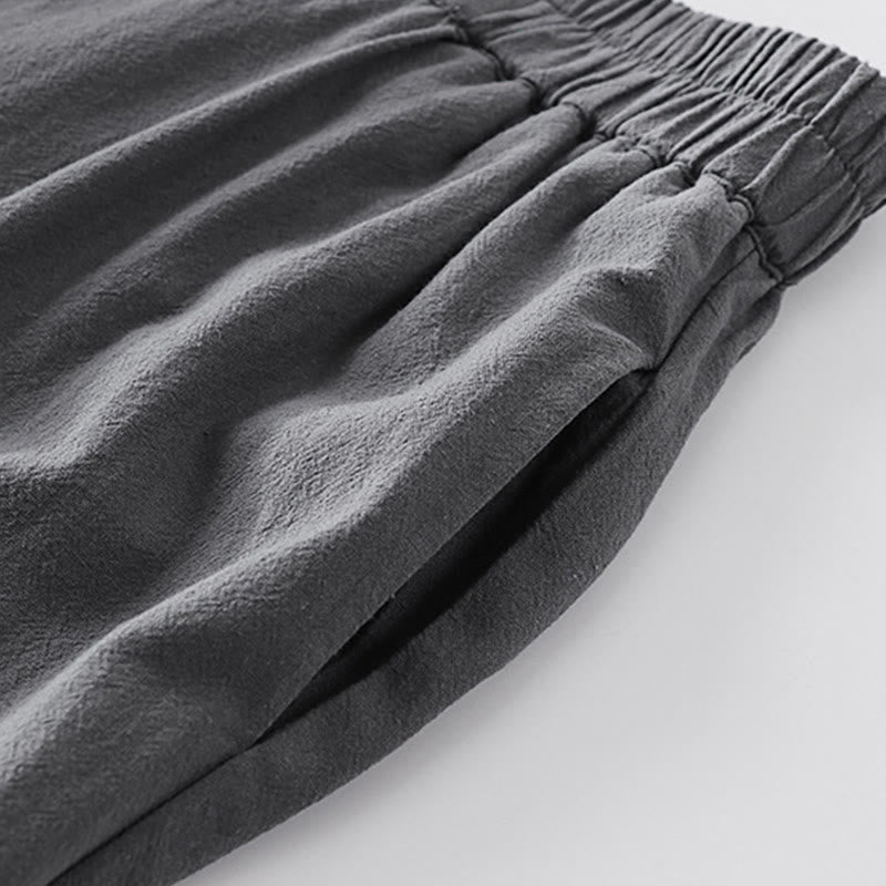 Ensemble 2 pièces chemise et pantalon en coton à col en V et manches courtes avec poches pour homme, motif Buddha Stones - image 13