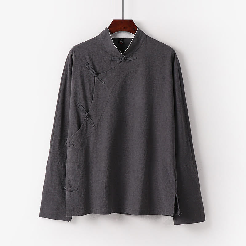 Chemise homme vintage en coton à manches longues et boutons grenouille, motif Buddha Stones - Gris clair - US/UK/AU50，EU60 (7XL) - image 3