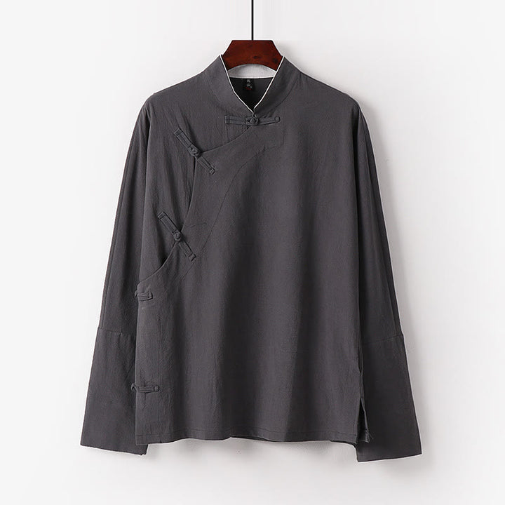 Chemise homme vintage en coton à manches longues et boutons grenouille, motif Buddha Stones - Gris clair - US/UK/AU50，EU60 (7XL) - image 3