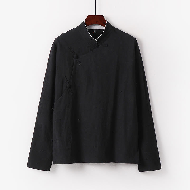Chemise homme vintage en coton à manches longues et boutons grenouille, motif Buddha Stones - Noir - US/UK/AU50，EU60 (7XL) - image 4
