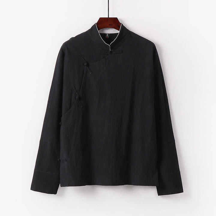 Chemise homme vintage en coton à manches longues et boutons grenouille, motif Buddha Stones - Noir - US/UK/AU50，EU60 (7XL) - image 4