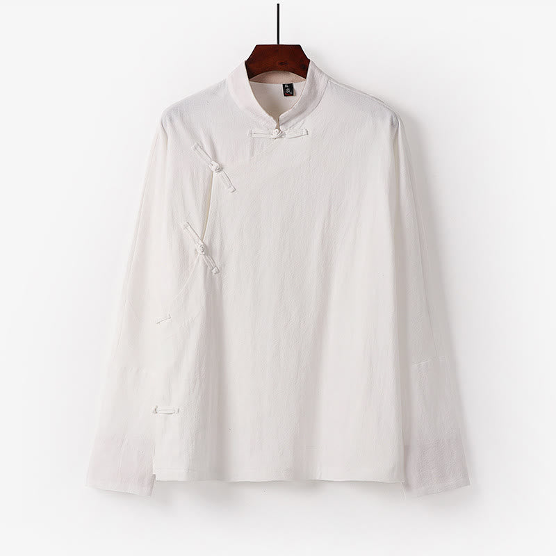 Chemise homme vintage en coton à manches longues et boutons grenouille, motif Buddha Stones - Blanc - US/UK/AU50，EU60 (7XL) - image 1