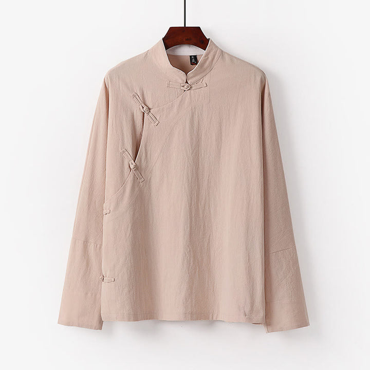 Chemise homme vintage en coton à manches longues et boutons grenouille, motif Buddha Stones - Blé - US/UK/AU50，EU60 (7XL) - image 4