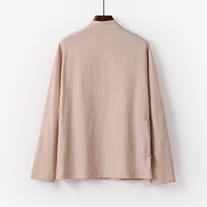 Chemise homme vintage en coton à manches longues et boutons grenouille, motif Buddha Stones - image 6