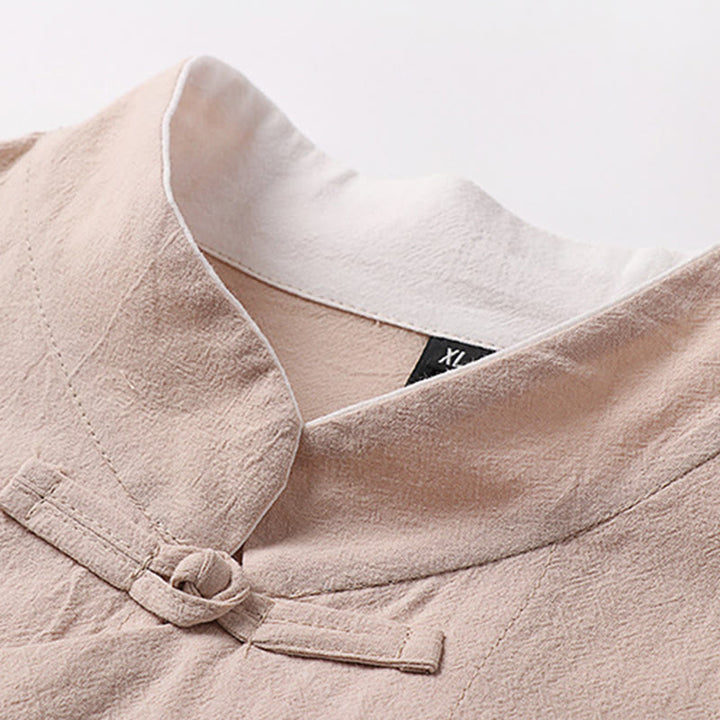 Chemise homme vintage en coton à manches longues et boutons grenouille, motif Buddha Stones - image 6