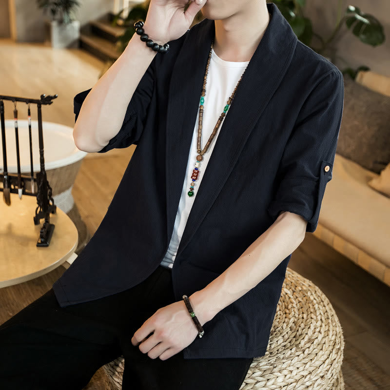 Veste kimono vintage en coton pour homme avec revers uni et ouverture sur le devant, motif Buddha Stones - image 19