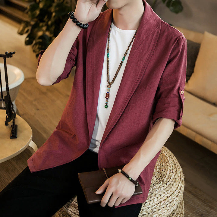 Veste kimono vintage en coton pour homme avec revers uni et ouverture sur le devant, motif Buddha Stones - image 25