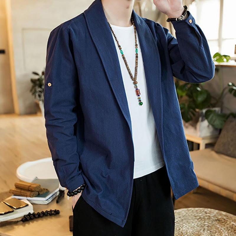 Veste kimono vintage en coton pour homme avec revers uni et ouverture sur le devant, motif Buddha Stones - image 5