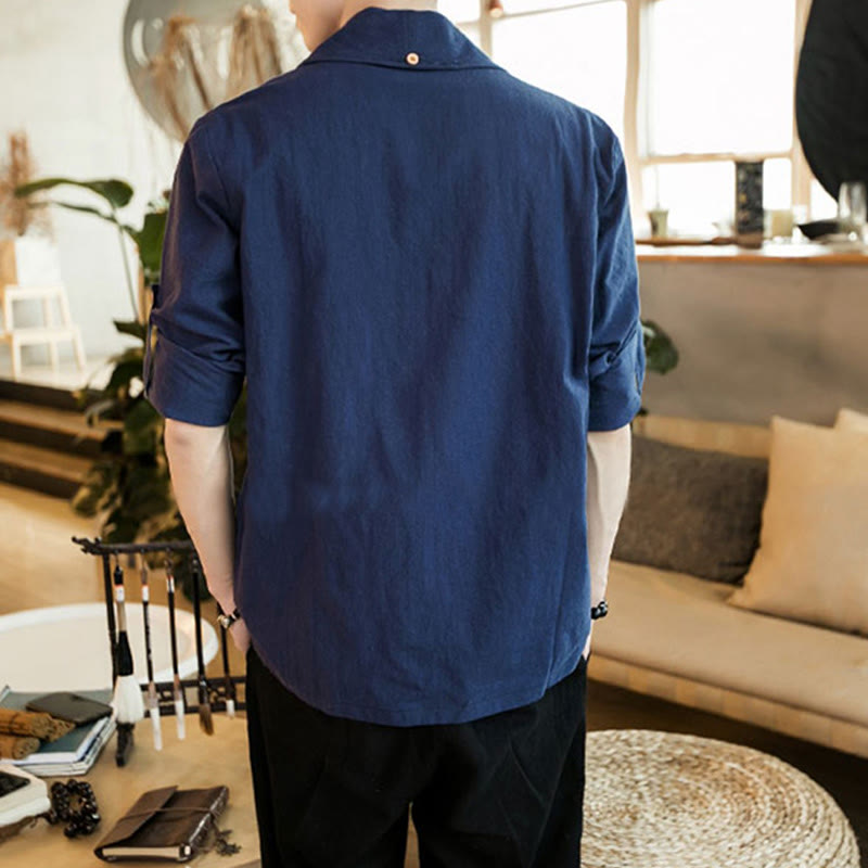 Veste kimono vintage en coton pour homme avec revers uni et ouverture sur le devant, motif Buddha Stones - image 2