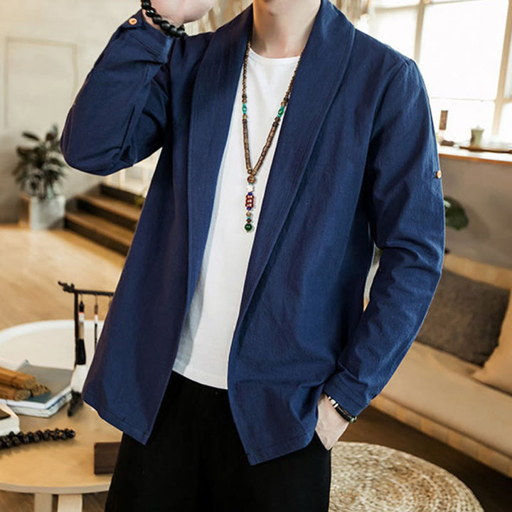 Veste kimono vintage en coton pour homme avec revers uni et ouverture sur le devant, motif Buddha Stones - image 6