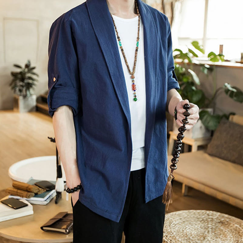 Veste kimono vintage en coton pour homme avec revers uni et ouverture sur le devant, motif Buddha Stones - image 3