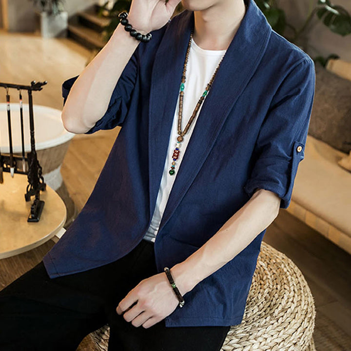 Veste kimono vintage en coton pour homme avec revers uni et ouverture sur le devant, motif Buddha Stones - image 7