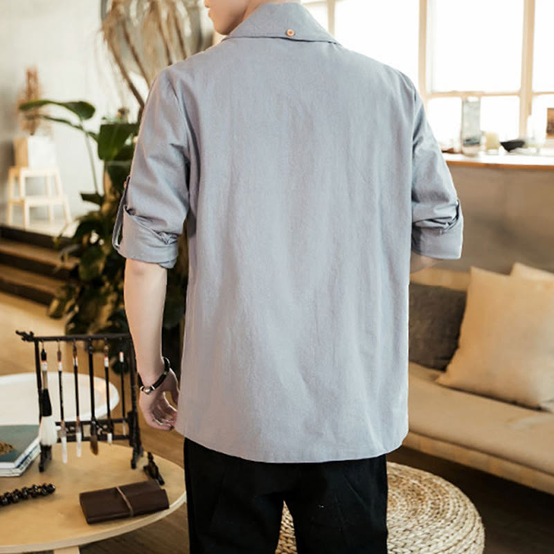 Veste kimono vintage en coton pour homme avec revers uni et ouverture sur le devant, motif Buddha Stones - image 11