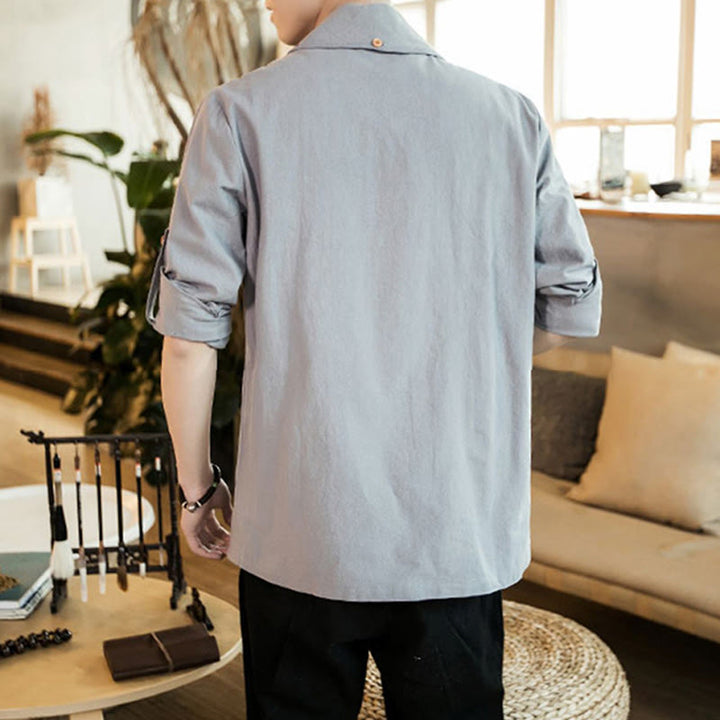 Veste kimono vintage en coton pour homme avec revers uni et ouverture sur le devant, motif Buddha Stones - image 10