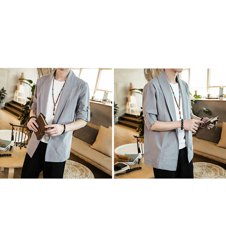 Veste kimono vintage en coton pour homme avec revers uni et ouverture sur le devant, motif Buddha Stones - image 16
