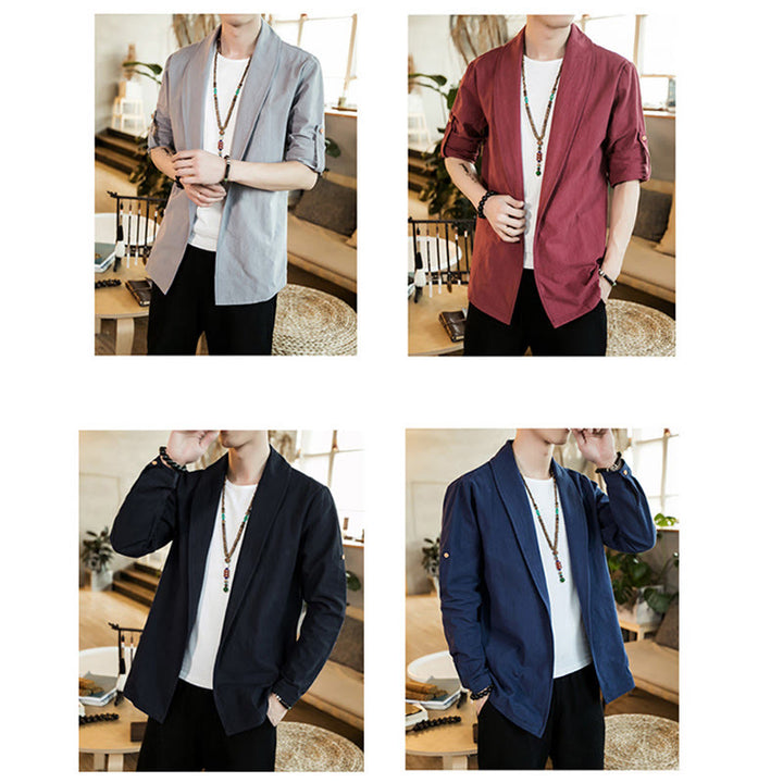 Veste kimono vintage en coton pour homme avec revers uni et ouverture sur le devant, motif Buddha Stones - image 26