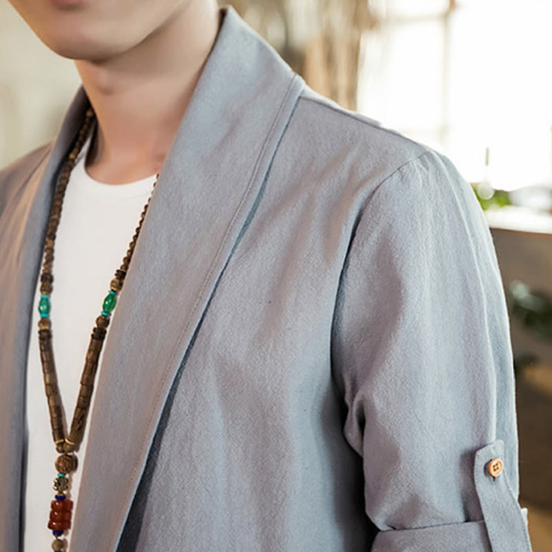 Veste kimono vintage en coton pour homme avec revers uni et ouverture sur le devant, motif Buddha Stones - image 14