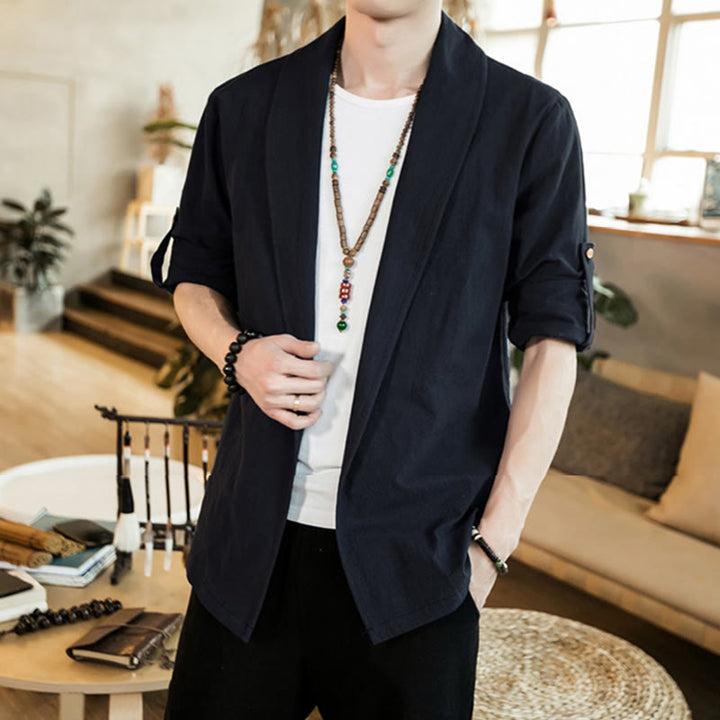 Veste kimono vintage en coton pour homme avec revers uni et ouverture sur le devant, motif Buddha Stones - Noir - US/UK/AU46，EU56 (5XL) - image 16