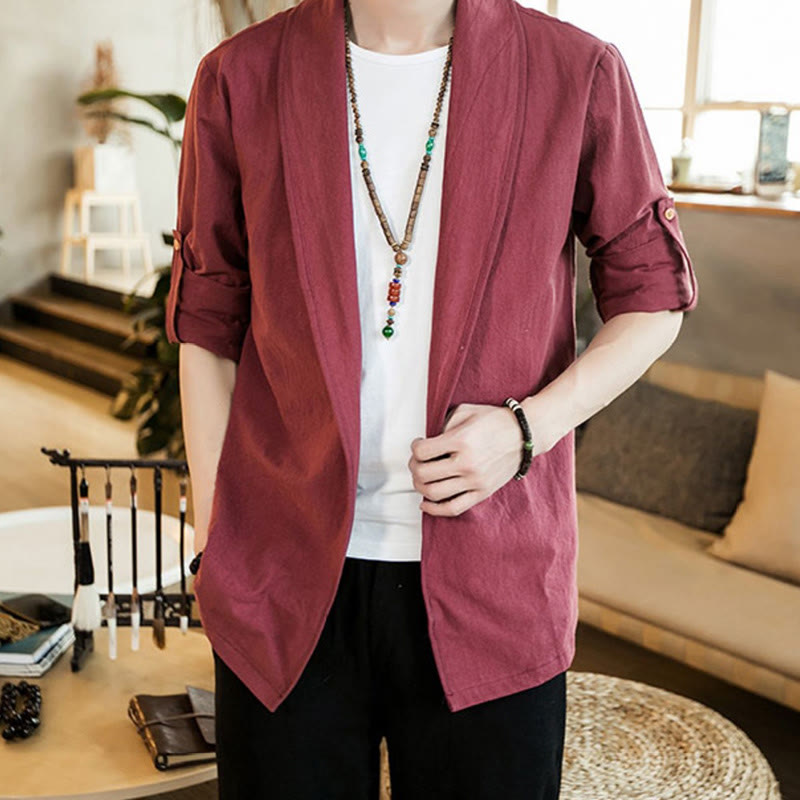 Veste kimono vintage en coton pour homme avec revers uni et ouverture sur le devant, motif Buddha Stones - Rouge indien - US/UK/AU46，EU56 (5XL) - image 21