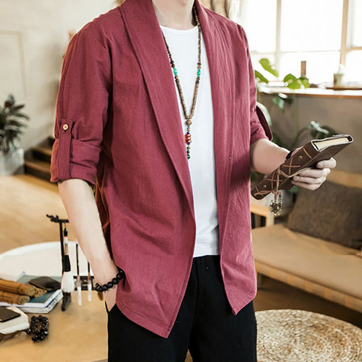 Veste kimono vintage en coton pour homme avec revers uni et ouverture sur le devant, motif Buddha Stones - image 23