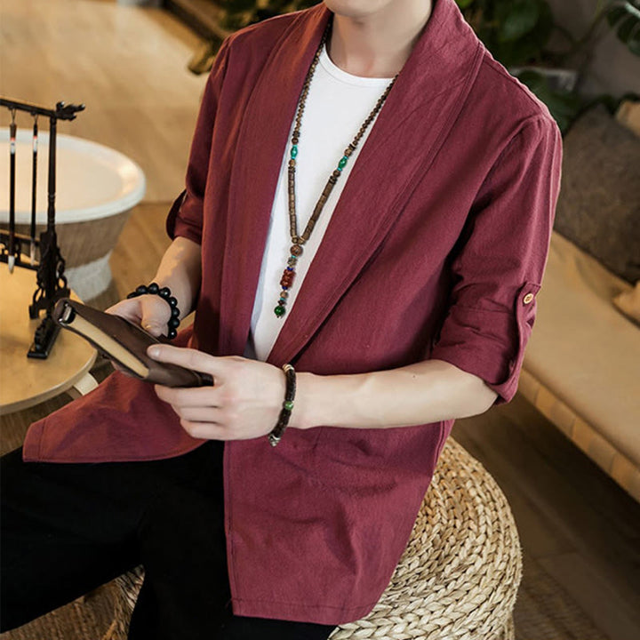 Veste kimono vintage en coton pour homme avec revers uni et ouverture sur le devant, motif Buddha Stones - image 21