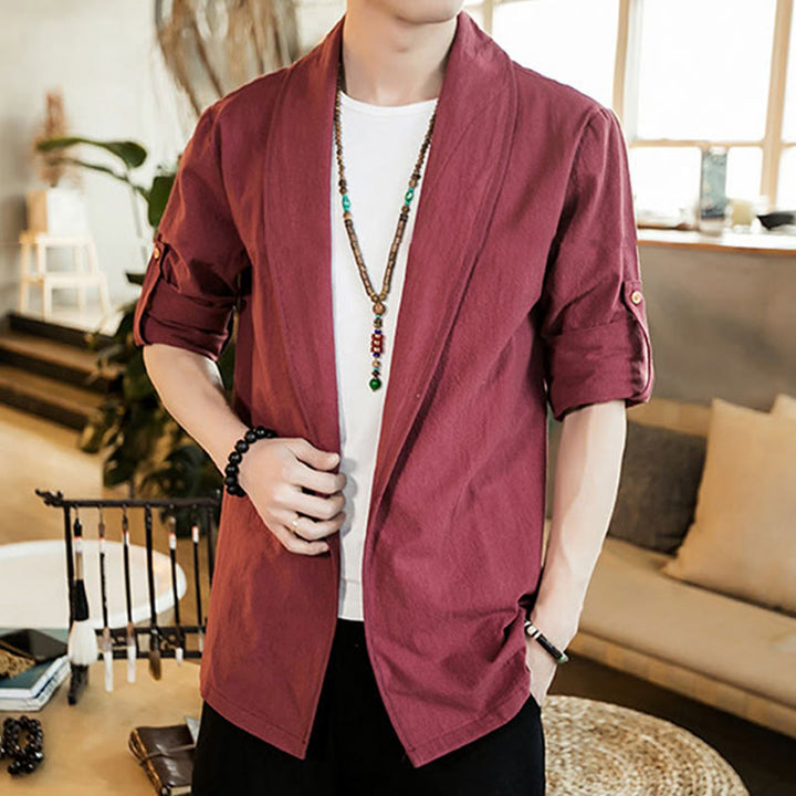 Veste kimono vintage en coton pour homme avec revers uni et ouverture sur le devant, motif Buddha Stones - image 23