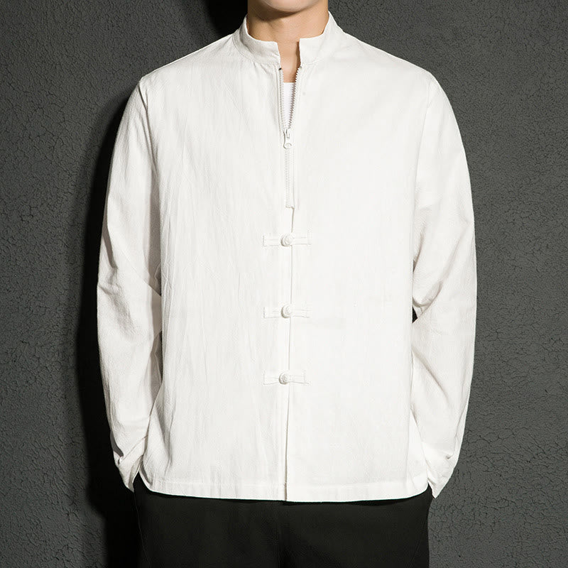 Chemise homme en coton à manches longues et fermeture éclair, motif Buddha Stones , motif grenouille chinois - Blanc - US/UK/AU46，EU56 (5XL) - image 9